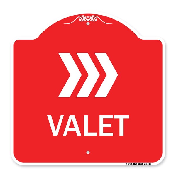Designer Series Sign-Valet Right Arrow, Red & White Aluminum Sign, 18" x 18", RW-1818-22744